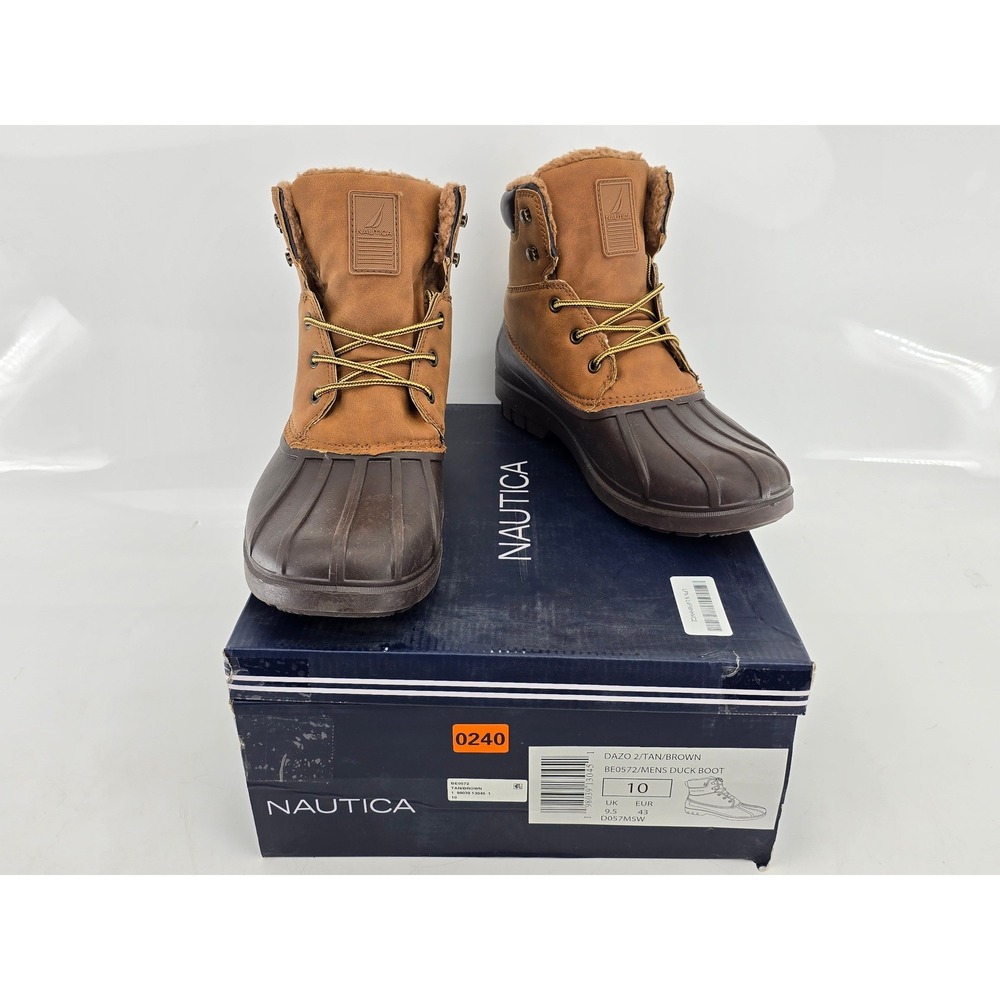 Nautica Dazo 2 Duck Boots Mens 10 Tan Brown Thinsulate Insulated Laced-Excellent